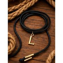 Leatherette Necklace With Personalized Letter, Gold Plated (N, Brown) - L - View 2