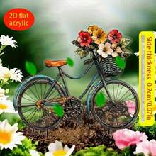 2D平面復古單車與花卉壓克力花園插樁，防水防刮，易於安裝地面插件，適用於庭院與露台 - D - 查看 5