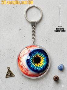 1pc Creative Funny Eyeball Flat Acrylic Keychain, Unisex Eye-Catching Bag Charm Decoration, Portable Personalized Art Key Organizer, Suitable For Daily Home Decor, Prank Gadget - Multicolor - View 5