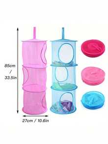 1 Stück Mesh Hänge-Aufbewahrungskorb, zusammenklappbare Plüschpuppen-Aufbewahrungstasche, Mesh-Organizer-Korb, platzsparend für Spielzeug, Handschuhe, Hüte, Socken, Aufbewahrungskorb, Wandschrank, hängende Tasche Aufbewahrung, dreistöckiger Aufbewahrungskorb - Verschiedenfarbig - Übersicht 8