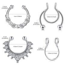 4 Buah/Set Cincin Septum Palsu Gaya Punk, Bentuk Lingkaran, Terbuat dari Baja Tahan Karat, Tanpa Tindik, Perhiasan Septum CZ, Cincin Hidung Palsu, Cincin Septum Jepit, Tindik Septum Palsu, Perhiasan Tubuh untuk Wanita dan Pria, Pemakaian Sehari-hari, Hadiah Halloween - Gaya A - View 2