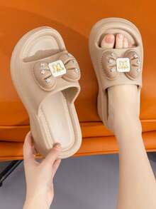 ASOFTER Summer New Fashion Elegant Style Women's Sandals, Rabbit Ear Buckle Decor Thick Sole Slippers, Suitable For Cherry Blossom Season, Graduation Season, Valentine's Day - Khaki - View 11