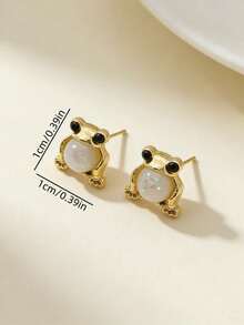 1 Pair Of Elegant And Cute Vintage Frog-Shaped Stud Earrings Inlaid With Faux Opal, Suitable For Women's Daily Wear, Parties, And Travel - 金黃色 - 查看 2