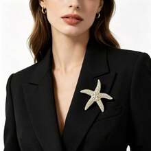 Broche de estrella de mar con strass brillante estilo vacaciones para mujer, pin decorativo versátil para vestido y traje - estrella de mar - Ver 1