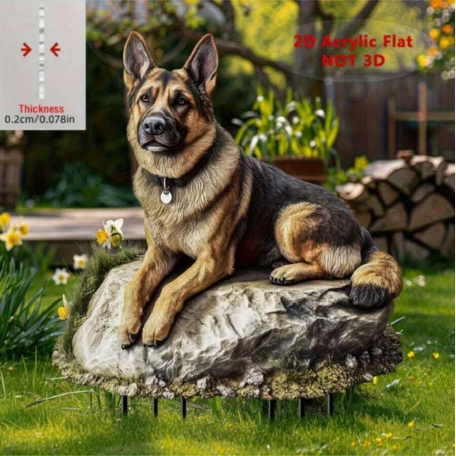 2D平面德國牧羊犬圖案壓克力地插，防水耐刮院子草坪婚禮裝飾標誌