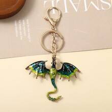 1 pieza Encantos de bolso góticos, llaveros de dragón de esmalte y strass con cierre de mosquetón, accesorio decorativo de metal multicolor de dragón, regalo para amantes de los juegos - Multicolor - Ver 7