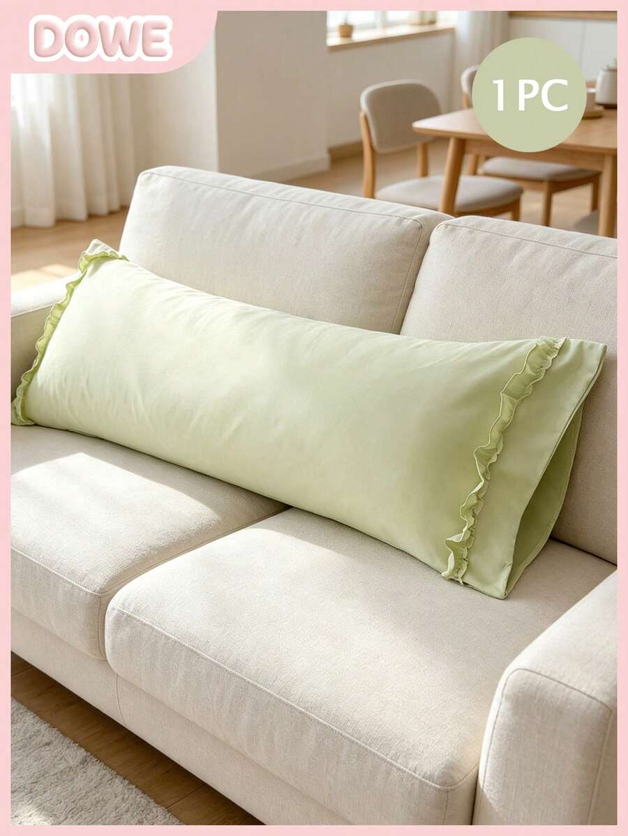 1pc 100% Polyester Solid Color Lace Long Pillowcase, Lightweight And Elegant, Cloud-Like Soft Touch, Suitable For Bedding And Sofa Decoration (Pillow Insert Not Included)