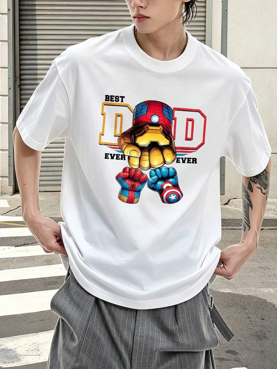 Marvel Marvel Comics Best Dad Ever Iron Man Graphic T Shirt 100 Percent Cotton Men's Clothes Men Shirt Summer Outfits Marvel Series Gifts For Men Streetwear Men - 白色 - 查看 1