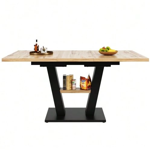 Telescopic Dining Table (118-157*70*75cm), Extendable Table, Kitchen Table, Extends From 118 To 157 Cm Thanks To Internal Extensions, For Kitchen And Living Room, Wood-Colored Dining Table - Natural Color - View 1