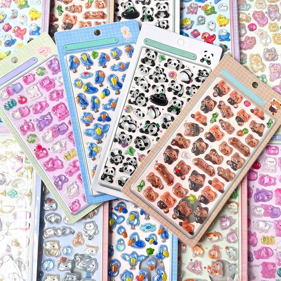 3D可愛卡通貼紙，熊貓、豬、羊、兔子、貓、鳥，適合學生、兒童、男孩、女孩、成人，可用於貼紙交換、文具、手帳DIY、手機殼和筆記本裝飾、DIY手機裝飾