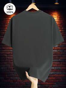 Camiseta% pura, estampado casual de manga corta para todas las estaciones - Negro - Ver 11