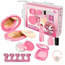 Kids Pretend Makeup Toy Set, Comes With Realistic Powder Compact, Lipstick, Nail Polish And More. Suitable For Girls Aged 3+, Great For Role-Play And Pretend Play Games. Perfect Birthday Gift Choice. - Multicolor - View 9