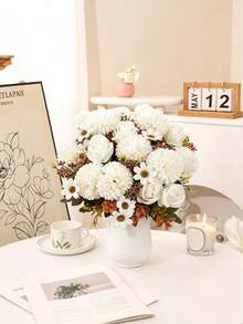 1/3/5/60pcs Artificial Spherical Chrysanthemum Rose Bouquet, Artificial Flower Bouquet, Suitable For Home, Restaurant, Living Room, Wedding Decoration, Autumn Artificial Flowers, Autumn Bouquet, Thanksgiving Home Decor, Spring And Autumn Decoration - White - View 2