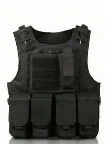 Outdoor Tactical Vest - Multifunctional Protective Tactical Vest, Durable Oxford Fabric Material, Adjustable Shoulder And Waist Straps, Breathable Mesh Back, Quick Release Buckle, Suitable For Bulletproof Plate Design And Multiple Practical Pockets - Black - View 1