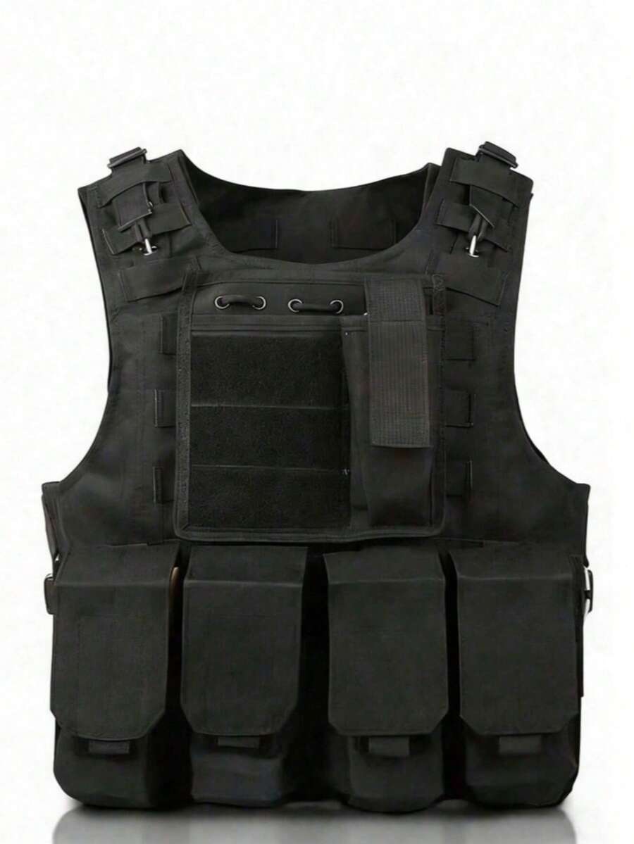 Outdoor Tactical Vest - Multifunctional Protective Tactical Vest, Durable Oxford Fabric Material, Adjustable Shoulder And Waist Straps, Breathable Mesh Back, Quick Release Buckle, Suitable For Bulletproof Plate Design And Multiple Practical Pockets - Black - View 1