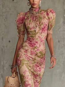 Elegant French Retro Style Chiffon Fishtail Dress For Vacation - 粉色 - 查看 2