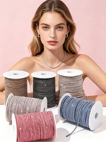 1m/Roll Rhinestone Round Tube Rope 4mm Exquisite Rhinestone Paste Hollow Rope Can Be Used For Shoelaces Hair Accessories Luggage Decoration Rope 6 Rows Of Sparkling Rhinestone Round Tube - Water Drill Round Tube Rope - View 3