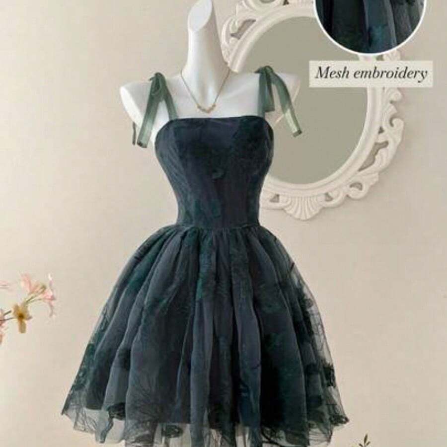 jianchaimaoyi02 MOD Vestido estilo retro con estampado floral rosa y cinturón con lazo - Verde Oscuro - Ver 1