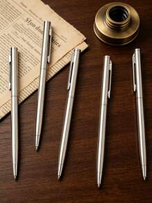 Silver Stainless Steel Ballpoint Pen - Multicolor Aluminum Barrel Ballpoint Pen | Suitable For Office And Hotel Gifts | Gel Tip | Retractable Twist Mechanism | Smooth Writing Experience | Suitable For Ages 14 And Up | Perfect Choice For Personal Office Or Gifting To Friends And Family - Excellent Father's Day Gift - Buzz Cut - View 2
