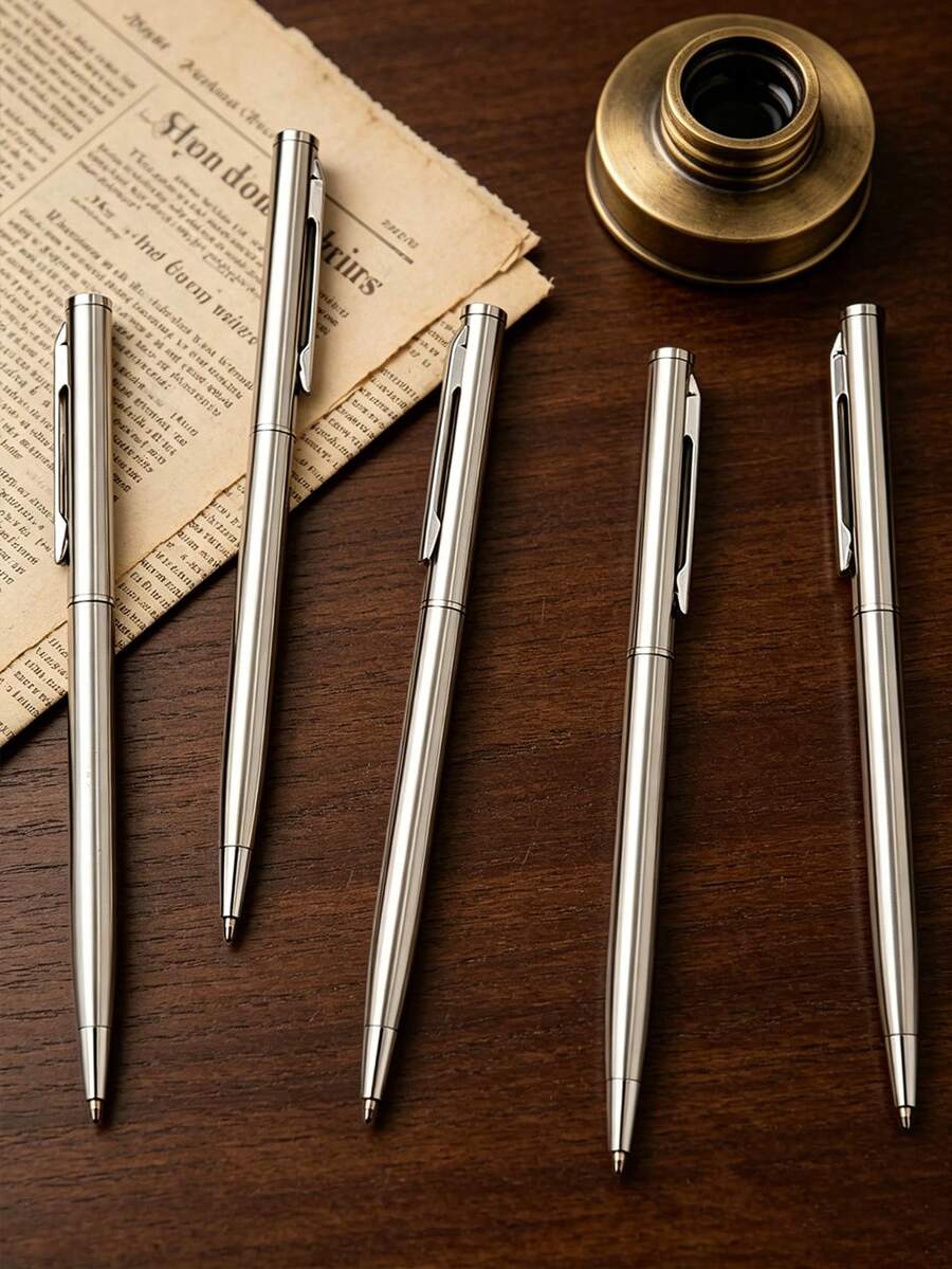 Silver Stainless Steel Ballpoint Pen - Multicolor Aluminum Barrel Ballpoint Pen | Suitable For Office And Hotel Gifts | Gel Tip | Retractable Twist Mechanism | Smooth Writing Experience | Suitable For Ages 14 And Up | Perfect Choice For Personal Office Or Gifting To Friends And Family - Excellent Father's Day Gift