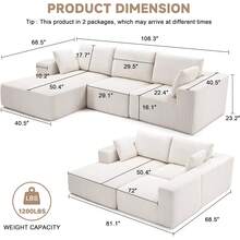 108" Modular Sectional Sofa, Cloud Sectional Couch With Deep Seat, Modern Modular L-Shape Sofa Couch With Chaise,Upholstered Boneless Couches For Living Room Bedroom (Beige, Left Facing Chaise) - Beige - View 8