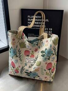 1 Piece Large Capacity Shoulder Bag, With A Unique Floral Print Design In Ins Style, Zipper Closure. This Ladies' Handbag Adopts A Minimalist And Multifunctional Japanese Design, Suitable For The Office, School, Commuting And Daily Use. Recommended As A Gift For Work, Holidays, Birthdays, It Can Also Be Used As A Travel Bag, Diaper Bag, Shopping Bag Or Lightweight Storage Bag. - 黑色 - 查看 1