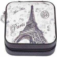 Paris tower Pattern PU Jewelry Holder Box Display Accessories Ring Earring Bracelet Storage Zipper Case PU Leather Portable Traval Jewelry Box Organizer Black - Torre de París - Ver 2