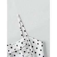 Spring/Summer Casual Versatile Polka Dot Print Spaghetti Strap Dress For Teen Girls - Black and White - View 6
