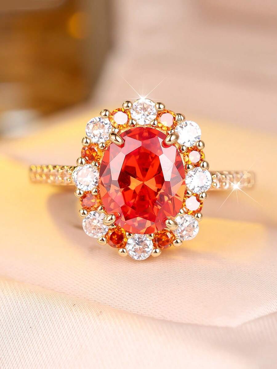 Vanel 1pc Luxurious 4-Prong Inlaid Super Shiny Round Pink Cubic Zirconia Decorative Ring, Suitable For Women's Daily Wear, Party & Date - Perfect Date Gift
