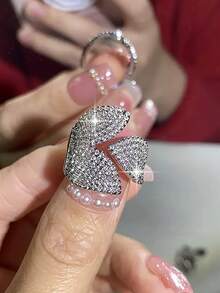 1pc Casual Leaf Ladies' Openable Rings Elegant Cubic Zirconia Exquisite Decoration Ring For Women Birthday Anniversary Banquet, Prom, Party Copper Jewelry Gift - Silver - View 5
