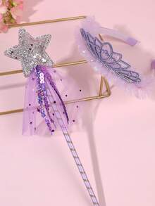 2 Stücke Geburtstagskrone Haarband für Mädchen, Tüll Haarreif Zauberstab Geburtstag Fotorequisite Accessoires, Prinzessin Haar Dekoration süßer Haarreif, geeignet für Dekoration von Geburtstagsfeiern und Hochzeiten, Teenager Haarschmuck - Verschiedenfarbig - Übersicht 1