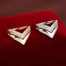 1pc Minimalist V-Shaped Line Design Cubic Zirconia Inlaid Women Fashion Ring, Casual Gift - Multicolor - View 8