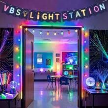 2款式 VBS 2026 裝飾橫幅套裝，免DIY「耶穌是世界之光」橫幅與基督教懸掛旋轉裝飾，宗教主日學教室裝飾，適用於度假聖經學校、教會派對用品，耶穌主題用品 - A - 查看 8