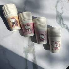 SANRIO Vasos de agua desechables lindos, diseño de 3 capas, patrón aleatorio, 10/25/50 piezas, vasos de papel grueso adecuados para el hogar y la oficina - Multicolor - Ver 9