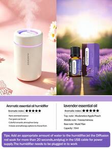 مجموعة مرطب هواء محمول للسيارة بسعة 280 مل، موزع عطري 2 في 1 للسيارة والمنزل مع 5 زيوت أساسية، رذاذ بارد هادئ بالموجات فوق الصوتية، يعمل بطاقة USB مع إيقاف تلقائي، تصميم مدمج محمول يناسب جميع المركبات، إضاءة ليلية LED لديكور المنزل، هدية مثالية (متوفر باللون الأسود/الأبيض) - H06 - مشاهدة 22