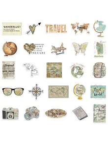 50PCS,Travel The Map Stickers,PVC Material,Creative And Aesthetic Design Sticker,Each One Is Different,Suitable For Mobile Phone Cases, Tablets, Laptops, Suitcases, Cars, Notebooks, Handwritten Diaries And More Sticker School Supplies - 50pcs - View 2