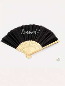 1pc Folding Bamboo Handheld Silk Fan With Elegant Letter Print, Suitable For Wedding Guests, Brides, Parties, Balls, Birthday Parties, Church, Summer Parties, Reception Gift Bag Fillers, Souvenirs, Photo Props, Table Decor, Party Favors, Adult Women, Bridesmaids, Ceremonies, Outdoor Gatherings, Dance Props, Performance Gifts - Multicolor - View 14