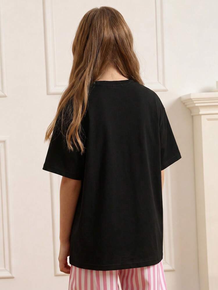 1pc Toddler Boys/Girls Cute Green Apple Print Short Sleeve Round Neck T-Shirt, Casual Summer Daily Wear - Black - View 2