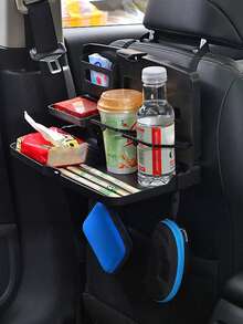 可折疊汽車後座收納架附托盤，多功能後座儲物架附杯架、手機槽與隱藏掛鉤，ABS材質汽車旅行桌，適用於食物、飲料與電子設備 - 汽車內飾配件 - 置物架 - 查看 13