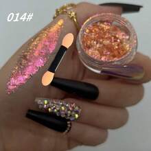 變色龍美甲粉 多色變色 虹彩金屬閃光 超亮片 幻彩鏡面效果 美甲裝飾配件 適用於美甲沙龍 DIY 創意設計 奢華亮面發光色調 9色組套 附抹布工具 (0.5g瓶) - 彩色 - 查看 10