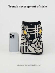 This Colorblock Casual Women's Handbag Features Black And White Woven Rope Handle Design, Perfect For Working Women, Teachers And Students - Black - View 4
