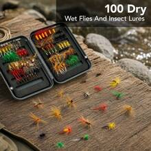100Pcs Dry & Wet Nymph Flies, Lifelike Artificial Insect Baits For Fly Fishing - Black - View 5