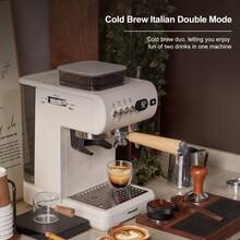 AEOMJK Espresso Machine, Built-In Grinder, Cold And Hot Dual Extraction, Can Make Cold Coffee And Hot Coffee, Retro Design, Lever Switch, 20BAR Pressure Extraction Coffee, With Steam Wand For Frothing Milk, 1.8L Detachable Water Tank, Semi-Automatic Coffee Machine, EU Plug - 歐規F型插(220-240V) - 查看 4