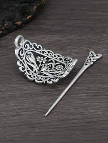1pc French Vintage Minimalist Hollow Floral Hair Stick Hair Accessory For Women - Multicolor - View 6