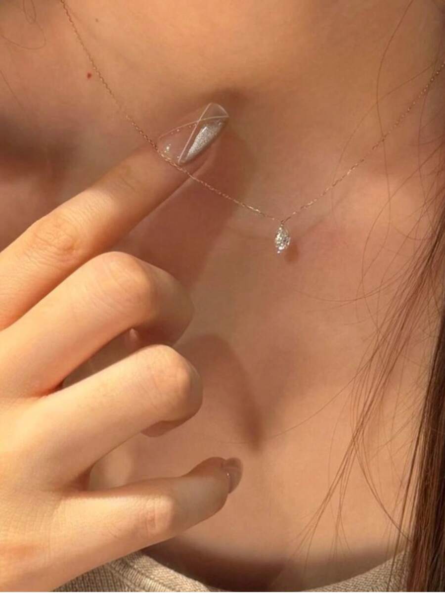 1件精緻小水滴鋯石吊墜項鍊，金色細鏈極簡鎖骨鍊，優雅百搭女款日常頸飾 - 金色 - 查看 1