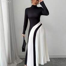MewMuse.  Vestido sexy de mujer con bloqueo de color y plisado - Azul marino - Ver 4