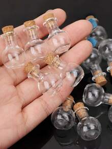 20/10 Peças Mini Garrafas Decorativas - Garrafas de Desejo com Rolha de Cortiça Fofa em Formato de Bola Redonda, Pingentes, Mini Garrafas de Perfume, Mini Garrafas de Deriva Decorativas, Armazenamento de Decoração com Cristais e Pedregulhos, Adequado para Artesanato DIY, Presentes de Casamento, Decoração de Casa, Lembrancinhas de Festa - garrafa redonda - Visão 2