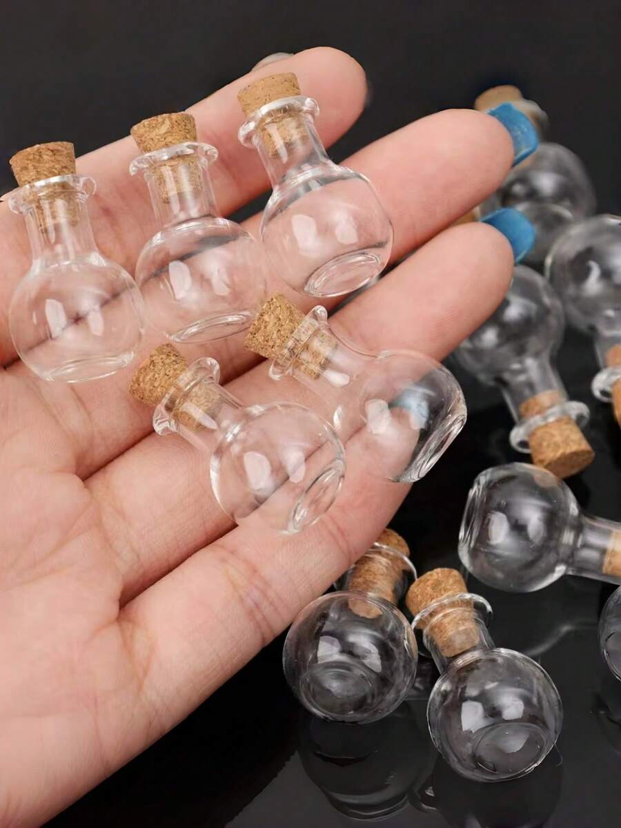 20/10 Peças Mini Garrafas Decorativas - Garrafas de Desejo com Rolha de Cortiça Fofa em Formato de Bola Redonda, Pingentes, Mini Garrafas de Perfume, Mini Garrafas de Deriva Decorativas, Armazenamento de Decoração com Cristais e Pedregulhos, Adequado para Artesanato DIY, Presentes de Casamento, Decoração de Casa, Lembrancinhas de Festa