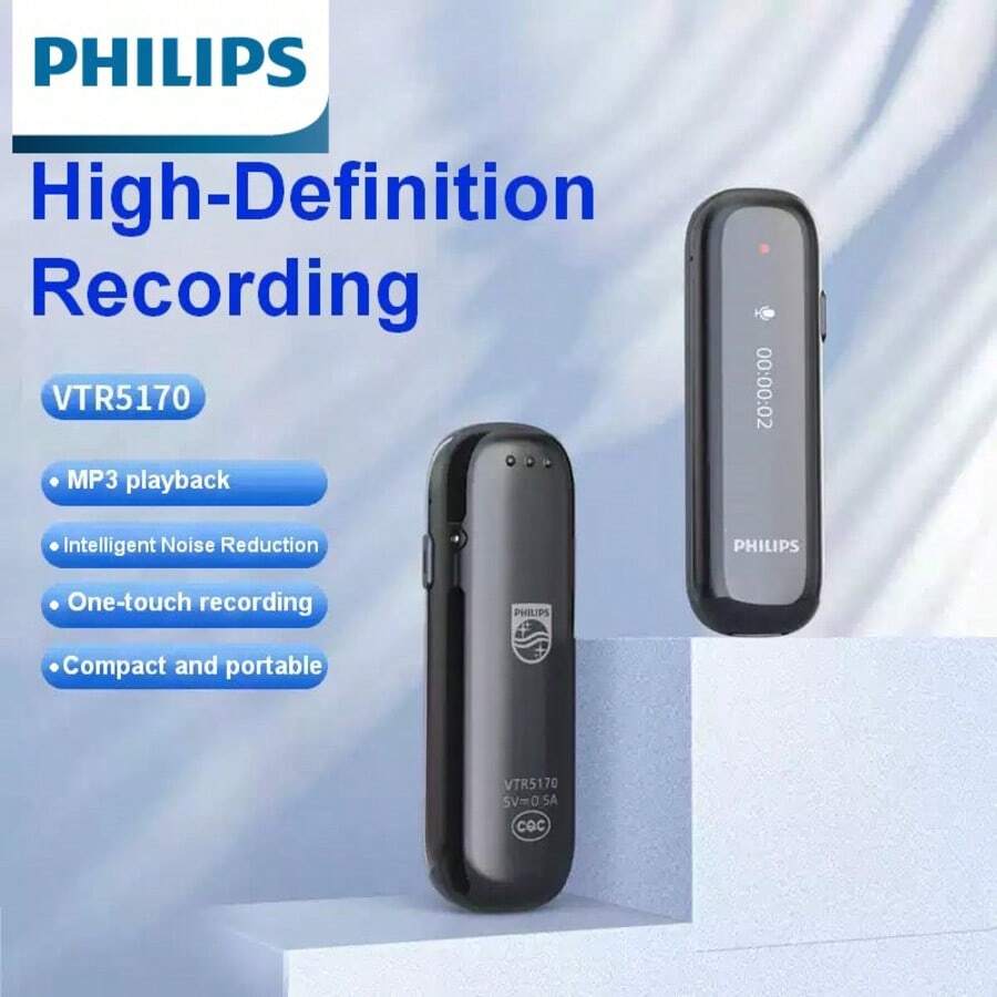 Philips Professional Voice Recorder VTR5170, 16GB Digital Voice Recorder With Screen, High-Definition Recording And Intelligent Noise Reduction, One-Touch Recording, MP3 Player, Portable Recording Device Suitable For Meetings, Interviews And Lectures - View 1