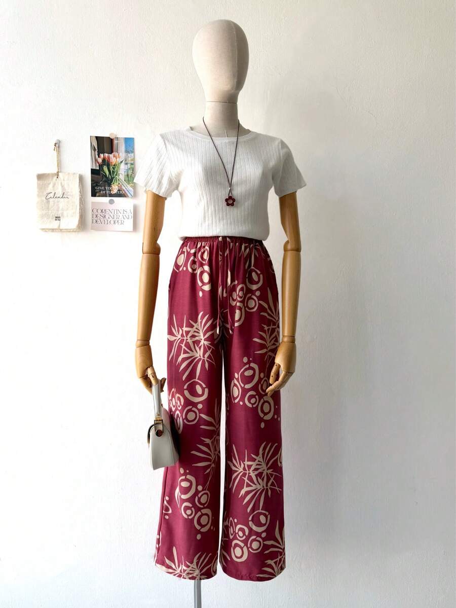 Women's Pants With Floral Print, Duna Fabric. - 粉色 - 查看 1
